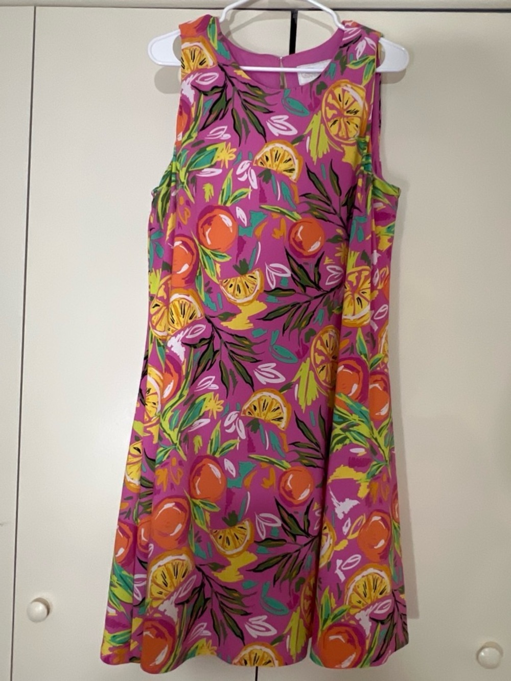 Pappagallo Pink Tropical Citrus Print Sleeveless Shift Dress